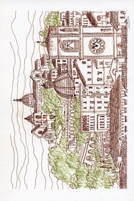 Mikhail Kolomeytsev: 'ancona', 2021 Pen Drawing, Architecture. ink and colour pencil on paper...