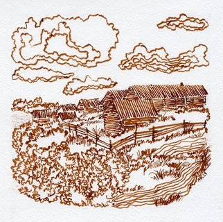 Mikhail Kolomeytsev: 'kargopol', 2021 Ink Drawing, Landscape. pen ink on paper...
