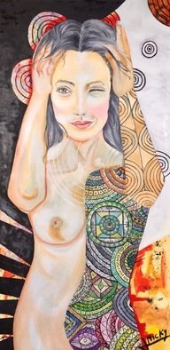 Michela Lago: 'inner world', 2017 Oil Painting, Automotive. Woman, nude, lines, black, mandala, oil, painting, face, portrait, streetart, realism, modern...
