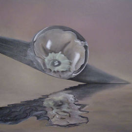 Michelle Iglesias: 'Flower Drop Reflection', 2009 Acrylic Painting, Botanical. Artist Description:  water, flower, drip, drop, gray, black, green, purple, white, tan, large, reflection, ...