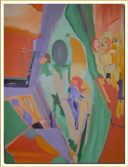 Michael Puya  'Cafe Paris', created in 2006, Original Painting Tempera.