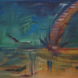 Michael Puya: 'Crash on Io', 2001 Acrylic Painting, Visionary. 