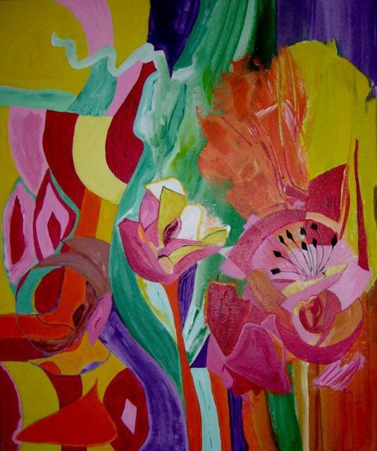 Michael Puya  'La Celebration Des Fleurs', created in 2009, Original Painting Tempera.
