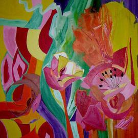 Michael Puya: 'La celebration des fleurs', 2009 Acrylic Painting, Floral. 
