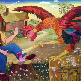 Mihai Dascalu Artwork The rooster, 2012 Oil Painting, Naive