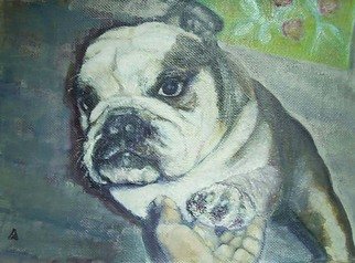 Alexander Mikheychik: 'Friendship', 2006 Oil Painting, Animals.  Portrait of the Endi's bulldog ...