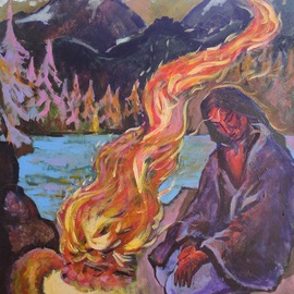Milen Boqnov: 'Landscape with man', 2015 Acrylic Painting, Archetypal. Artist Description:   abstract, landscape, acrilyc, oil, canvas, paint , original, native, spiritual, indian, fire, sacred ...