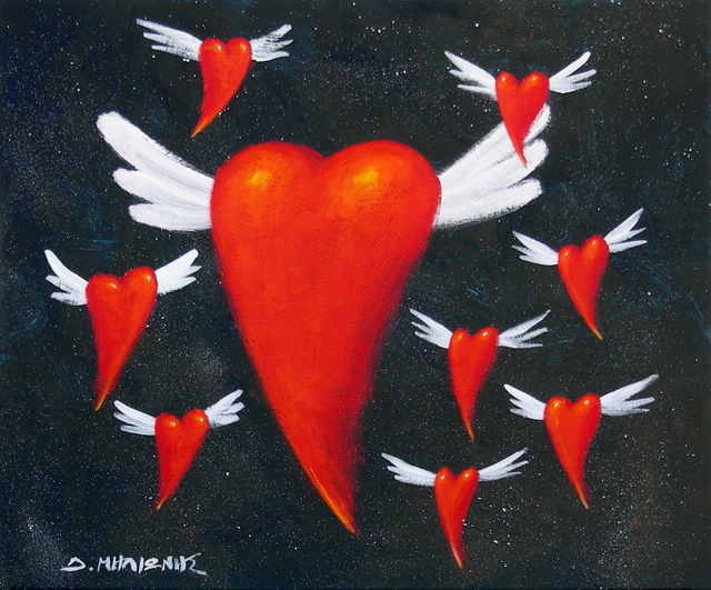 Artist Dimitris Milionis. 'Flying Red Hearts' Artwork Image, Created in 2006, Original Painting Acrylic. #art #artist