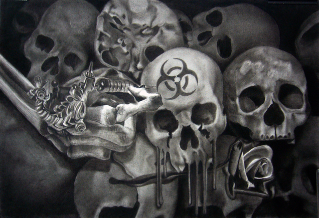 Minh Hang  'Tattoo Skulls', created in 2009, Original Painting Ink.