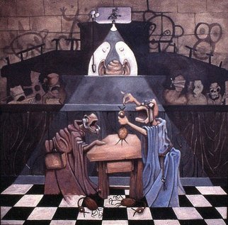 Michael Irrizarypagan: 'Poison the Chicken', 2001 Oil Painting, Surrealism.  courtroom scene, surreal ...