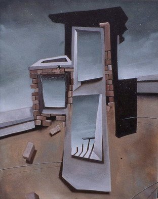 Michael Irrizarypagan: 'edificos1', 1999 Oil Painting, Surrealism.  cityscape, surrealism               ...