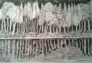 Miodrag Misko Petrovic: 'Lake like a mirror', 2014 Pencil Drawing, Figurative.  Wouds to look at oneself in the lake like a in the mirror            ...