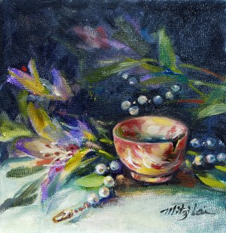 Mitzi Lai: 'A perfect Agate Cup', 2011 Oil Painting, Still Life.     Oil Painting, still life, cup, pearl necklace, Mitzi Lai, cup, blue flower, mother' s day, gift,  ...