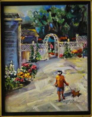 Mitzi Lai: 'Time for a Walk', 2011 Oil Painting, People.   Oil Painting, plein air, landscape, Mitzi Lai, scene, dog, walking, home, house, summer, figure, garden ...