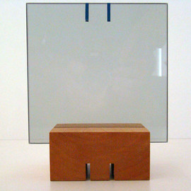 Mrs. Mathew Sumich: 'Glass 2 with lines', 2009 Glass Sculpture, Minimalism. Artist Description:     smoke glass with applied color adhesive, table top suitable   ...