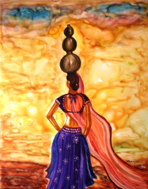 Manjiri Kanvinde  'Rajasthani Lady Allure', created in 2010, Original Painting Other.