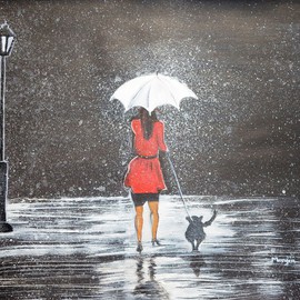 Manjiri Kanvinde Artwork Stroll in the rain, 2014 Acrylic Painting, Romance
