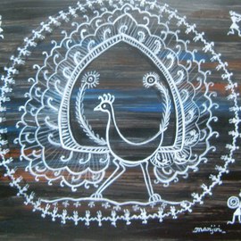 Manjiri Kanvinde: 'Warli Peacock painting', 2012 Acrylic Painting, World Culture. Artist Description:    Warli folk paintings are the painting of Maharashtra, India. The word 