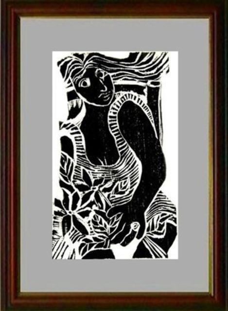 Maria Lucia Pacheco  'Mulher Com Anel', created in 2005, Original Printmaking Woodcut.