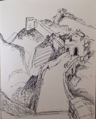Michelle Mendez: 'Great Wall of China Badaling', 2006 Pen Drawing, Landscape.  China, Pen, Sketch, Travel         ...