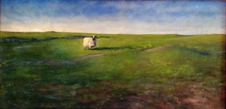 Michelle Mendez: 'Lone Sheep', 1996 Oil Painting, Landscape.   Oil on linen, sheep, Scotland, Isle of Iona, animal  ...