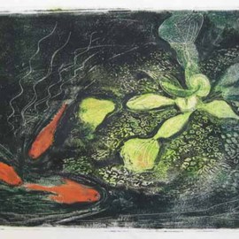 Water Hyacinth 3 Goldfish By Michelle Mendez