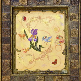 Mohammad Khazaei: 'iris', 2017 Acrylic Painting, Floral. Artist Description: flower - bird - sakura - Iran - Japan - gold - gold leaf - butterfly...