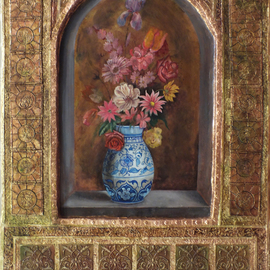 Mohammad Khazaei: 'vase and flowers', 2014 Other Painting, Floral. Artist Description: gold leaf, Persian painting, emboss, floral, flower, gilding...