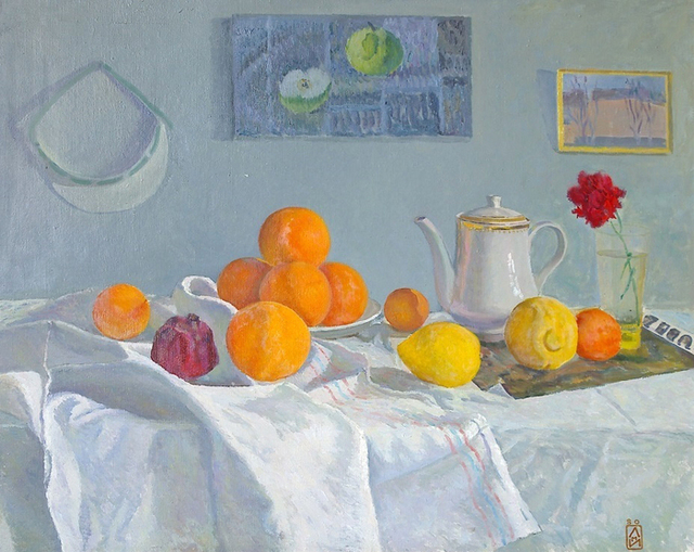 Artist Moesey Li. 'Oranges' Artwork Image, Created in 1980, Original Painting Oil. #art #artist