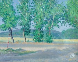 Moesey Li: 'Poplars in Anapa', 1985 Oil Painting, Trees. realism, landscape, poplar, road, Anapa...
