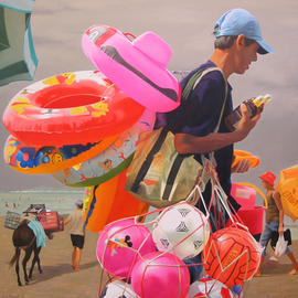 Edmond Gjikopulli: 'the beach', 2007 Oil Painting, People. 
