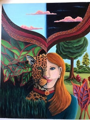 Monica Puryear: 'dream self number two', 2019 Oil Painting, Visionary. This depicts the animal spirit with a woman and the leopard. ...