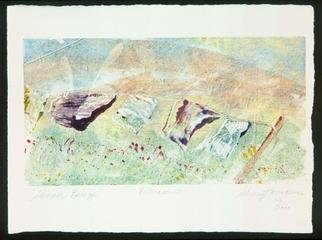 Sherry Harradence: 'SPRING BREEZE', 2012 Monoprint, Abstract Landscape. Original Monoprint framed. Painted with high quality Printmaking Inks and WN Printmaking Paper buff.  I was in Santa Fe for a work shop and was inspired and had to paint this scene.                                                                            ...