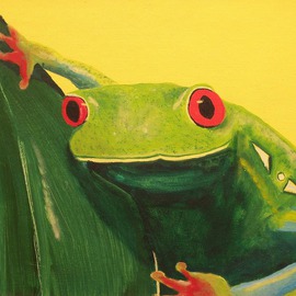 Lauren Mooney Bear: 'Hello', 1999 Acrylic Painting, Animals. Artist Description:   Frog, Animal, Happy, Yellow, green  ...