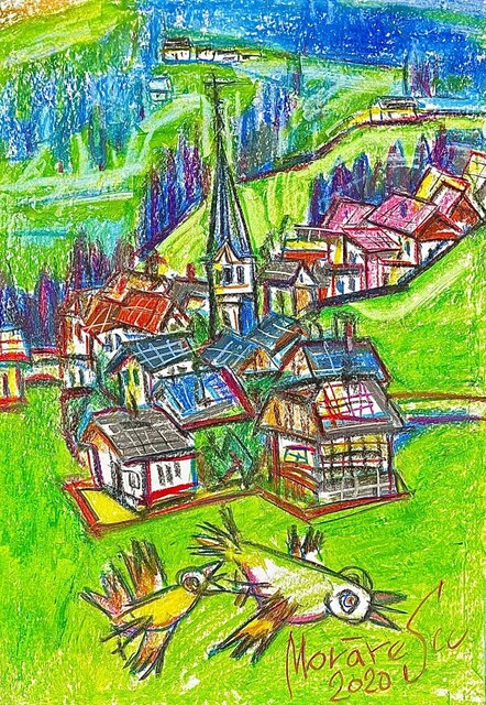 Ion Morarescu  'Village Church', created in 2020, Original Drawing Pencil.
