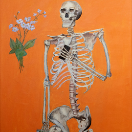 Guy Octaaf Moreaux: 'Vanitas', 2020 Oil Painting, Still Life. Artist Description: Acrylic and oil paint on stretched canvas.  Vanitas, an allegorical representation of the vacuity of human passions and activities the smart phone, money and forget- me- not flowers. ...