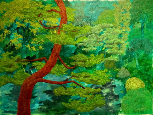 Artist Guy Octaaf Moreaux. 'Haiku Japanese Garden' Artwork Image, Created in 2023, Original Pastel Oil. #art #artist