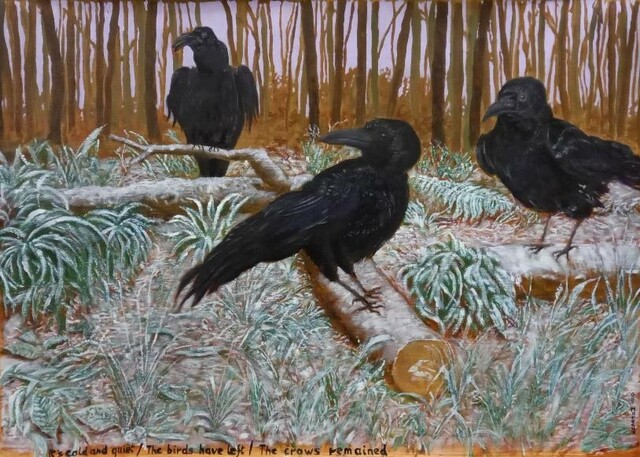 Guy Octaaf Moreaux  'Haiku The Crows', created in 2023, Original Pastel Oil.