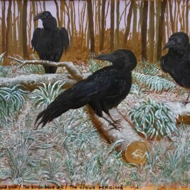 Guy Octaaf Moreaux: 'haiku the crows', 2023 Oil Painting, Nature. Artist Description: It s cold and quiet  The birds have left  The crows remainedAcrylic and oil paint on canvas. ...