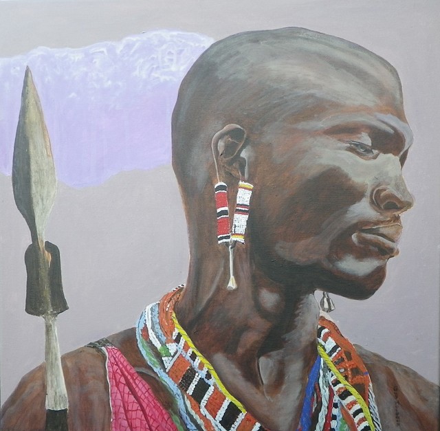 Artist Guy Octaaf Moreaux. 'Masai Warrior' Artwork Image, Created in 2019, Original Pastel Oil. #art #artist