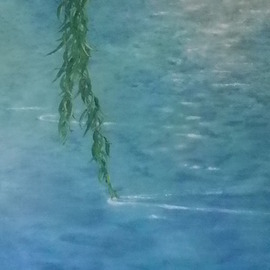 Guy Octaaf Moreaux: 'threads of the willow', 2018 Oil Painting, Nature. Artist Description: Haiku from Omitsura  Oh how green The threads of the willow Over the sliding watersOil on canvas...