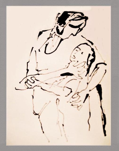 Artist Mikhail Priorov. 'A Woman With Her Child' Artwork Image, Created in 2013, Original Drawing Other. #art #artist
