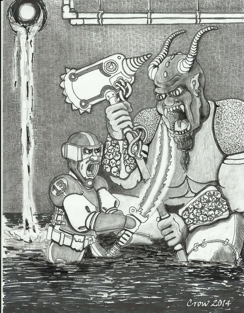 Christopher Rowan  'Space Ork Duel', created in 2014, Original Drawing Ink.