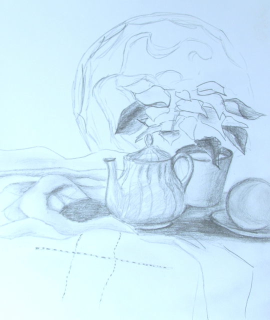 Artist Margaret Dawson. 'Tea Time' Artwork Image, Created in 2011, Original Drawing Pencil. #art #artist