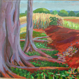 Philip Riley: 'Purple Eucalyptus', 2014 Acrylic Painting, Landscape. Artist Description:  Landscape painted on site over a number of sittings on central plains of Oahu Hawaii.  This painting is unframed and can be sent in tube. ...