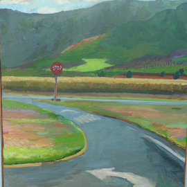 Philip Riley: 'Wahiawa Cutoff two', 2014 Acrylic Painting, Landscape. Artist Description: Landscape painted on site over a number of sittings on central plains of Oahu Hawaii.  Painting will need to be cropped on the bottom.  Currently unframed and can be shipped in tube...