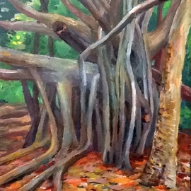 Philip Riley: 'banyan song', 2022 Acrylic Painting, Landscape. Artist Description: On- site painting of Banyan tree in Hawaii...