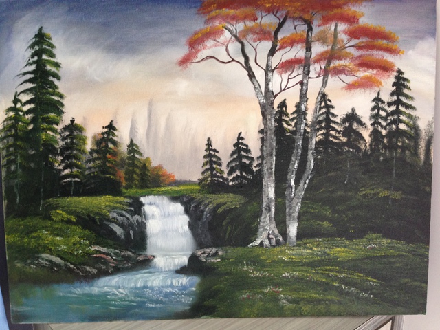 Mousmi Jain  'Waterfall In Evening', created in 2014, Original Painting Oil.