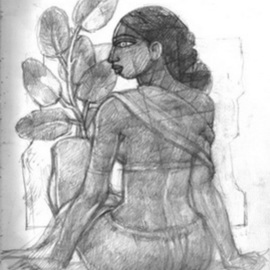 Squatting Woman By Saeed Kureshi