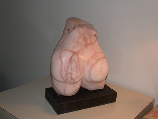 Marty Scheinberg: 'Tush', 2002 Stone Sculpture, Abstract Figurative.  A rosy pink alabaster lower torso on a black granite base. ...